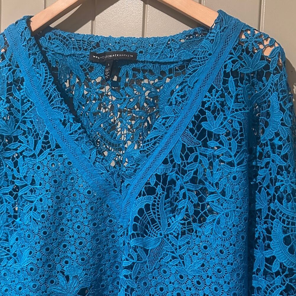 WHBM Teal Eyelet Lace Top L - Picture 3 of 8